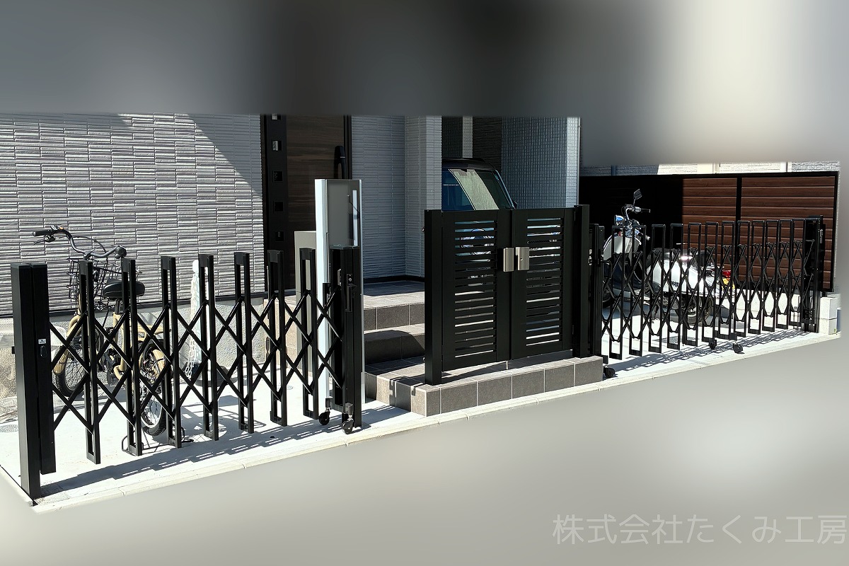外構工事 門扉・伸縮ゲート・フェンス設置 施工後(大阪府)|摂津市 株式会社たくみ工房